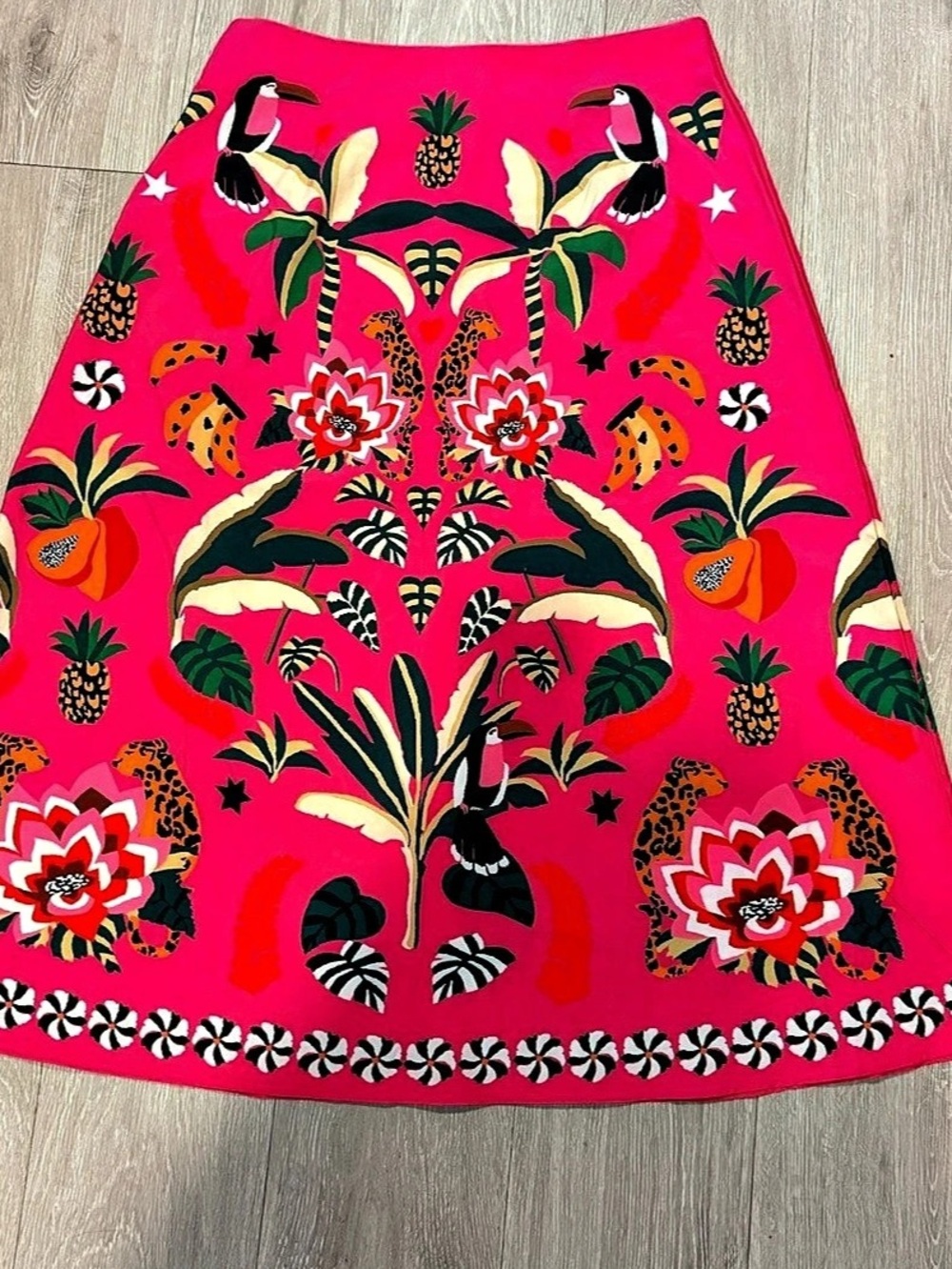 Skirt Tropical Woodcut Midi Skirt Pink & Black XL